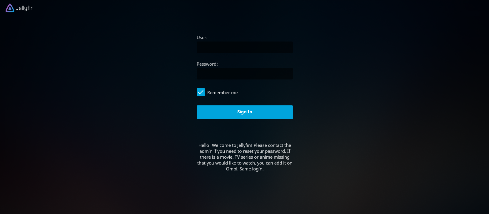 Screenshot of the minimalistic login page